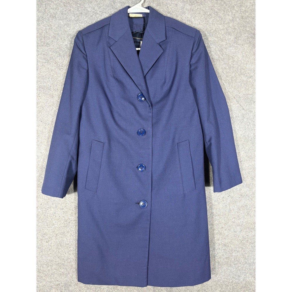 Vintage 1973 US Military Overcoat Womens 10R Blue Wool Blend Removable Liner